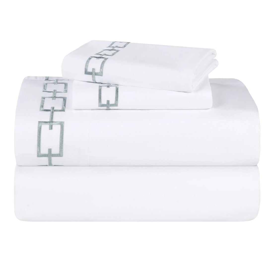100% Cotton Bed Sheet Set Embroidered Deep Pocket Chain Links