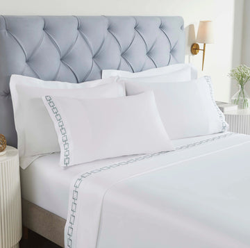 100% Cotton Bed Sheet Set Embroidered Deep Pocket Chain Links