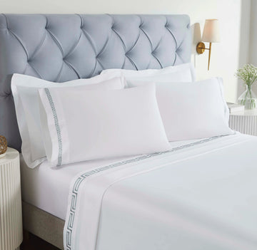 100% Cotton Bed Sheet Set Greek Key Embroidered Deep Pocket Harrison