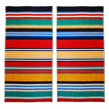 Cotton Multicolored Striped Oversized 2 Piece Beach Towel