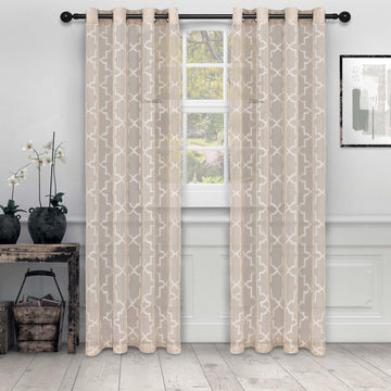 Embroidered Quatrefoil Semi Sheer 2 Piece Curtain Panel Set