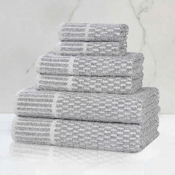 Juno Cotton Blend Textured Checkered Ribbed Border 6 Piece Towel Set