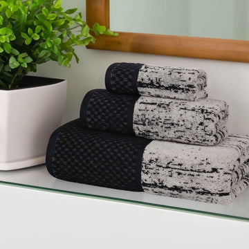 Lodie Cotton Plush Soft Jacquard Two-Toned 3 Piece Assorted Towel Set