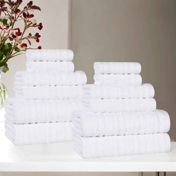 Mika Smart Twist Viscose Cotton Blend Solid Ribbed 12 Piece Towel Set