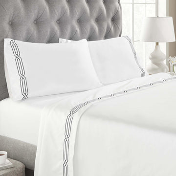 1200 Thread Count 100% Egyptian Cotton Sateen Embroidered Sheet Set