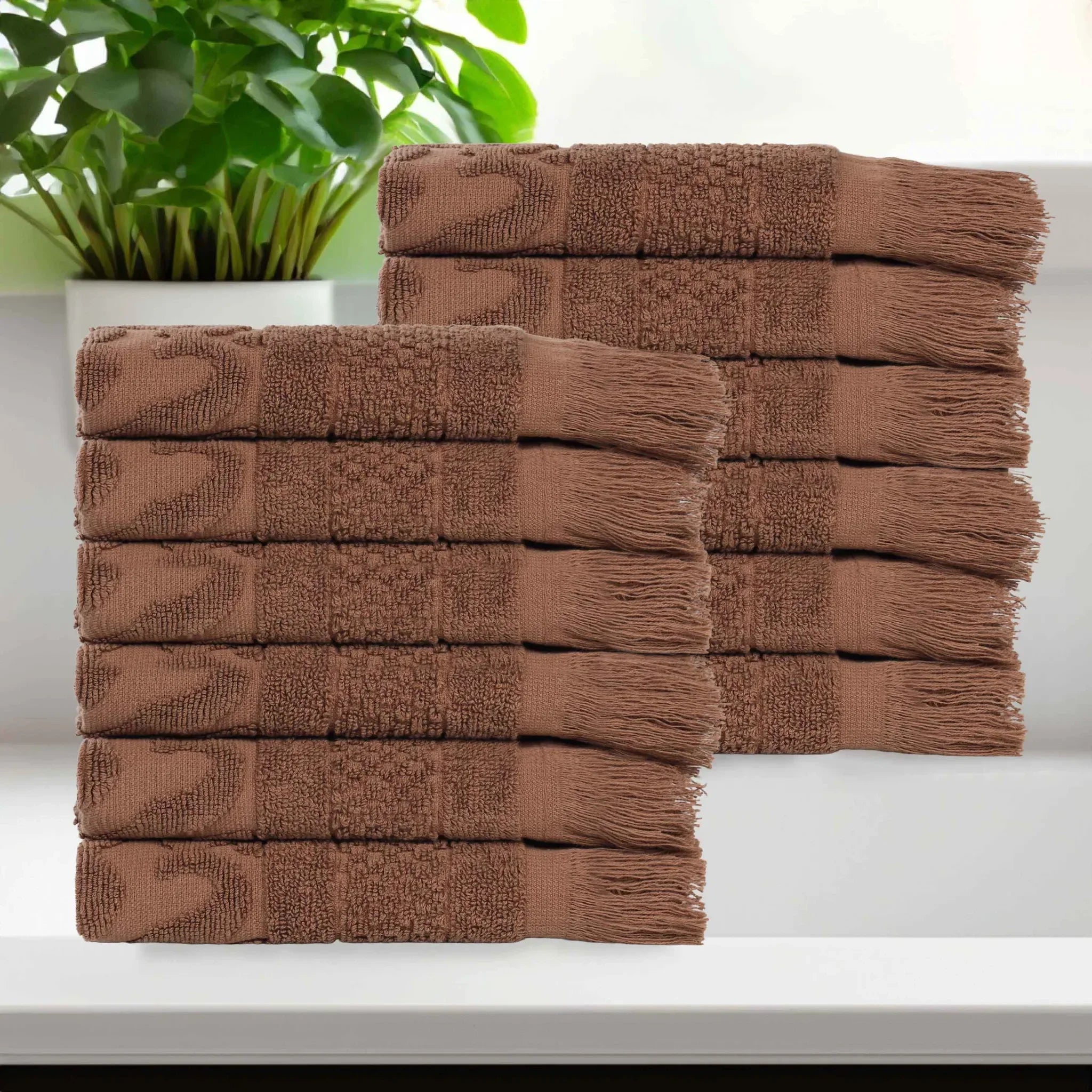Rolla Cotton Geometric Jacquard Plush Face Towel Washcloth Set of 12