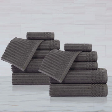 Soho Ribbed Cotton Absorbent Medium Weight 12 Piece Towel Set