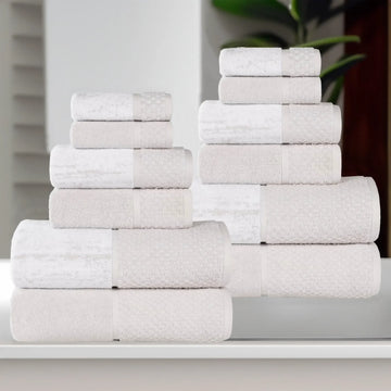 Lodie Cotton Jacquard Solid and Two-Toned 12 Piece Assorted Towel Set