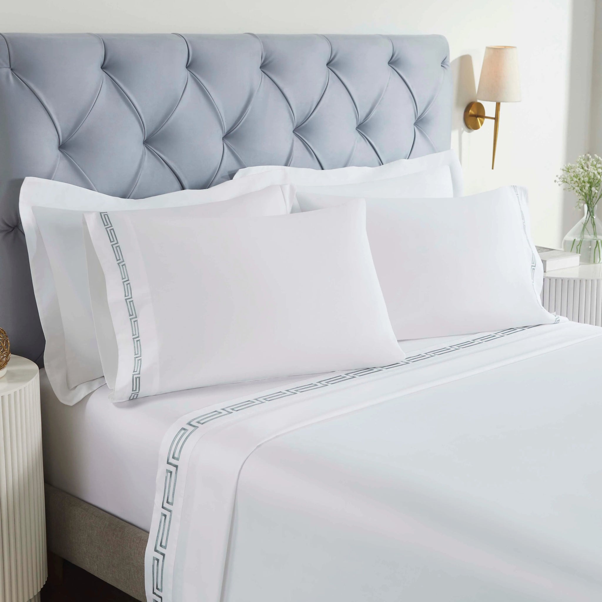 Harrison Cotton Greek Key Embroidered Deep Pocket Bed Sheet Set