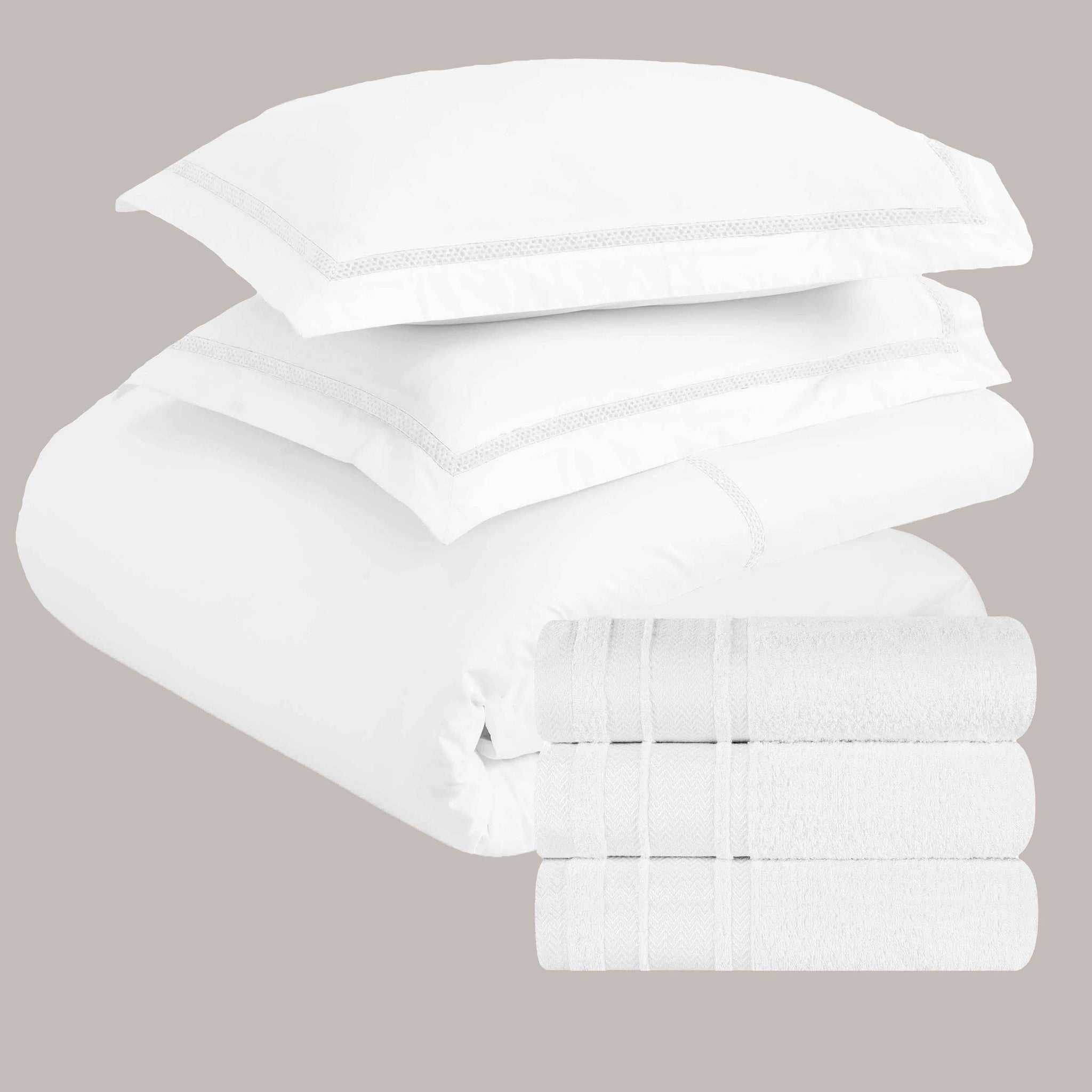 6-Piece Luxury Embroidered Duvet Cover Bed & Bath Bundle