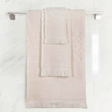 Rolla Cotton Geometric Jacquard Plush Soft Absorbent 3 Piece Towel Set