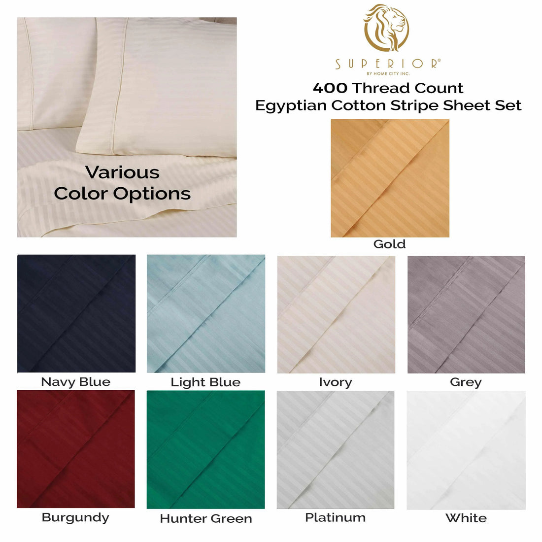 400 Thread Count Egyptian Cotton Striped Deep Pocket Sheet Set