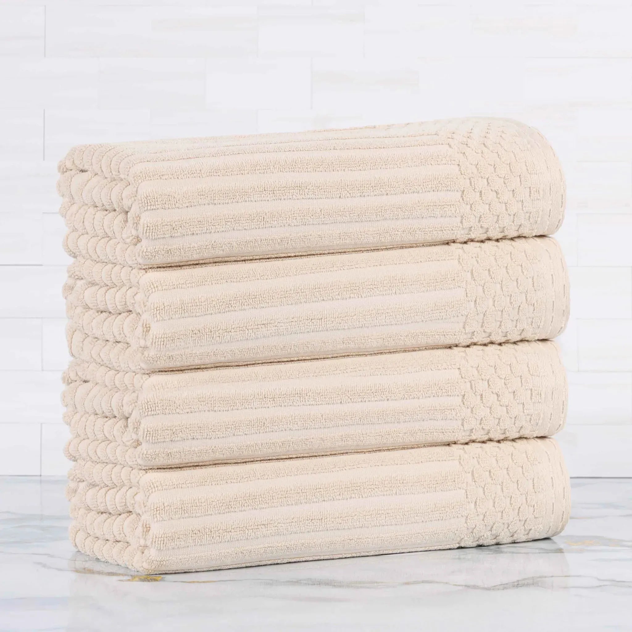 Ribbed Cotton Absorbent Bath Towel Set of 4