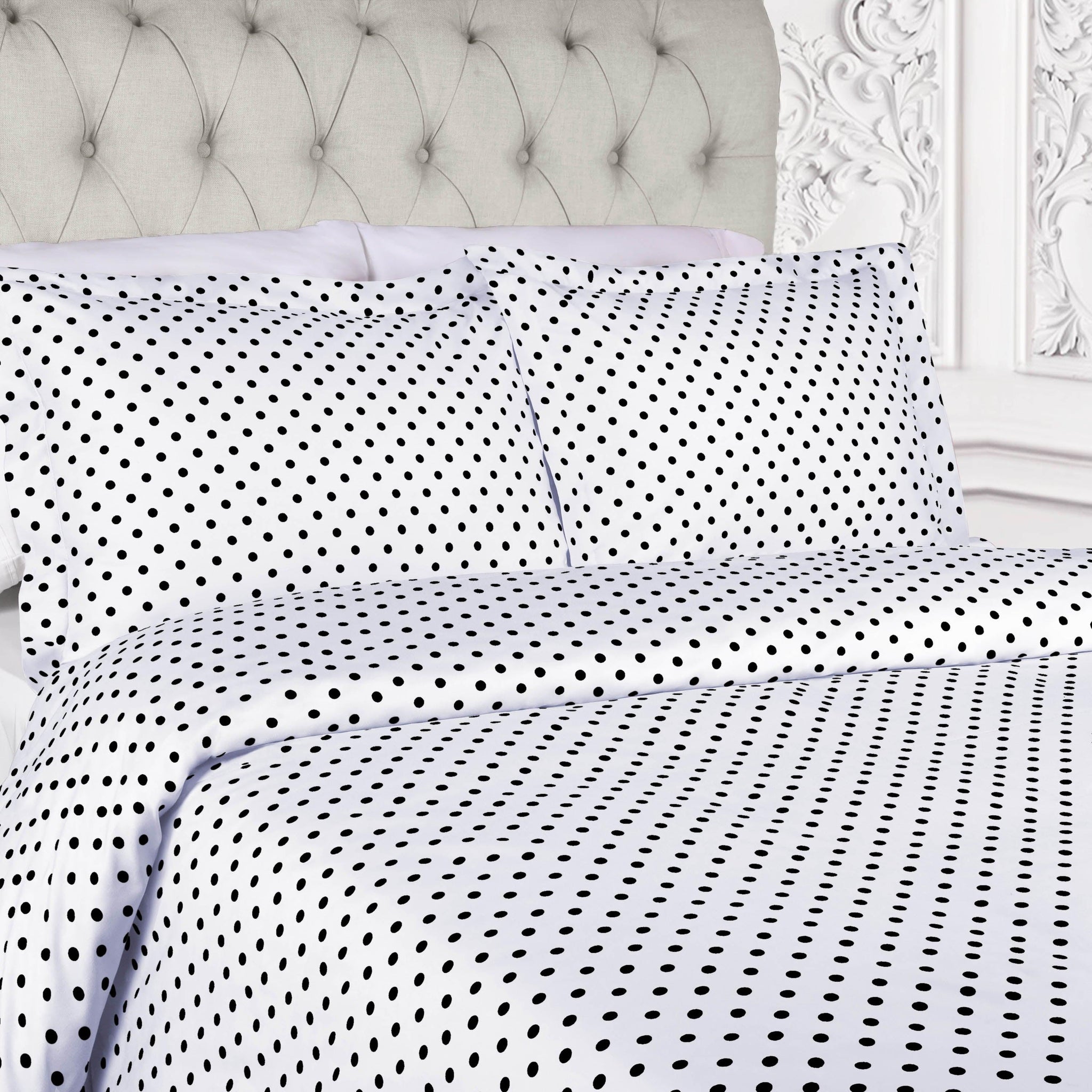 Cotton Blend 600 Thread Count Polka Dot Duvet Cover Set