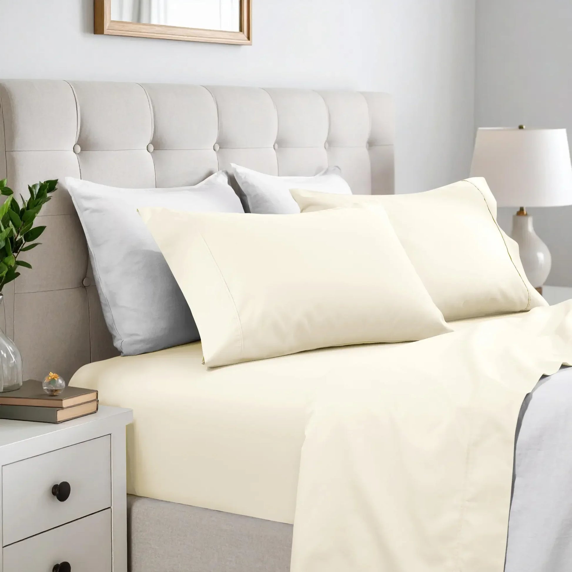 600 Thread Count Cotton Blend Bed Sheet Set Solid Deep Pocket for USA homes in Ivory color