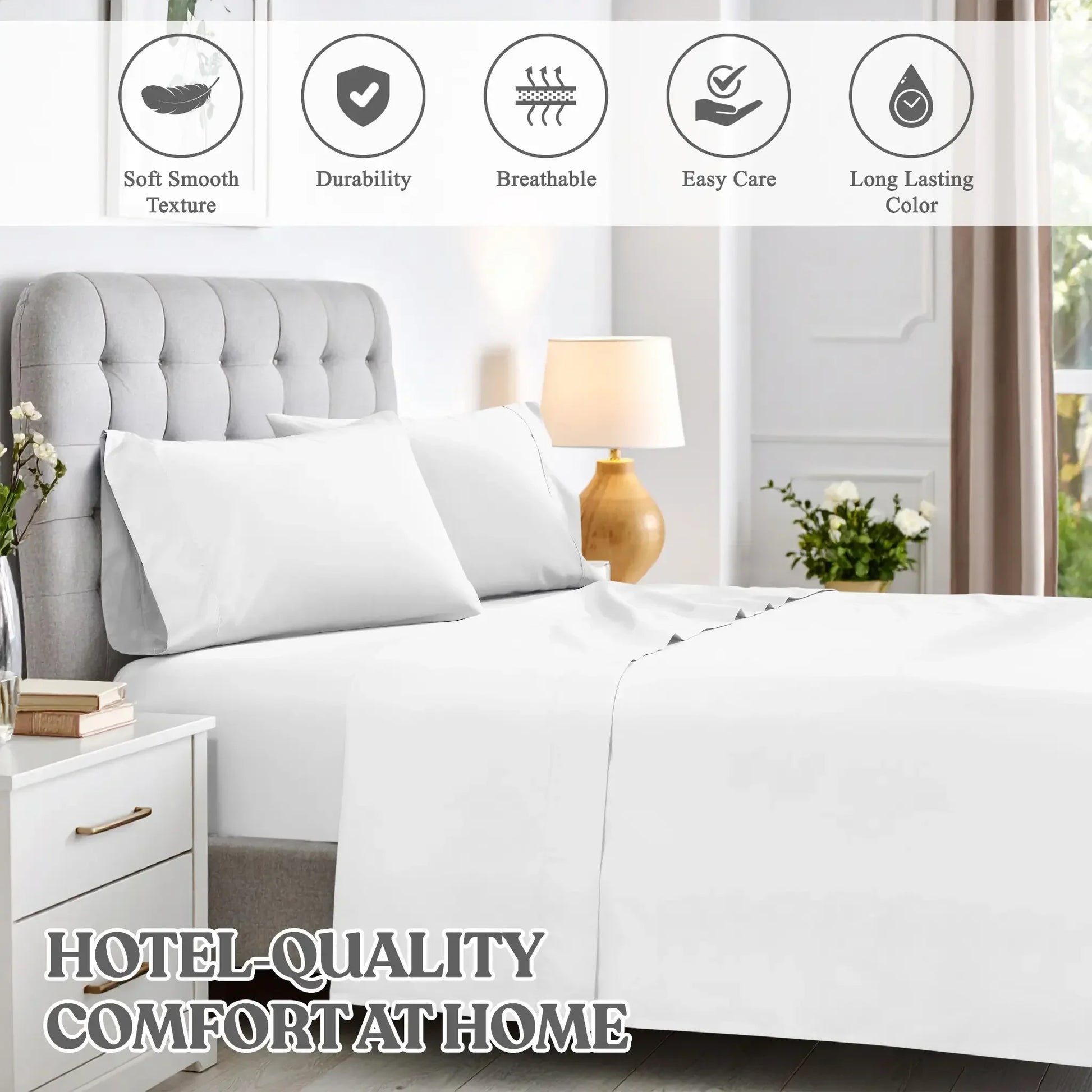 600 Thread Count Cotton Blend Bed Sheet Set Solid Deep Pocket in white color