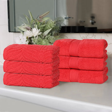 Chevron Zero Twist Solid and Jacquard Soft Cotton Hand Towel Set of 6