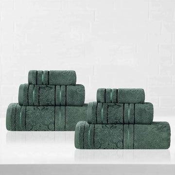 Sadie Zero Twist Cotton Elegant Floral Motif Absorbent Jacquard 6 Piece Towel Set