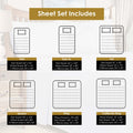 800 Thread Count Cotton Blend Bed Sheet Set size chart graphic listing dimensions for Twin, Full, Queen, and King mattress sizes