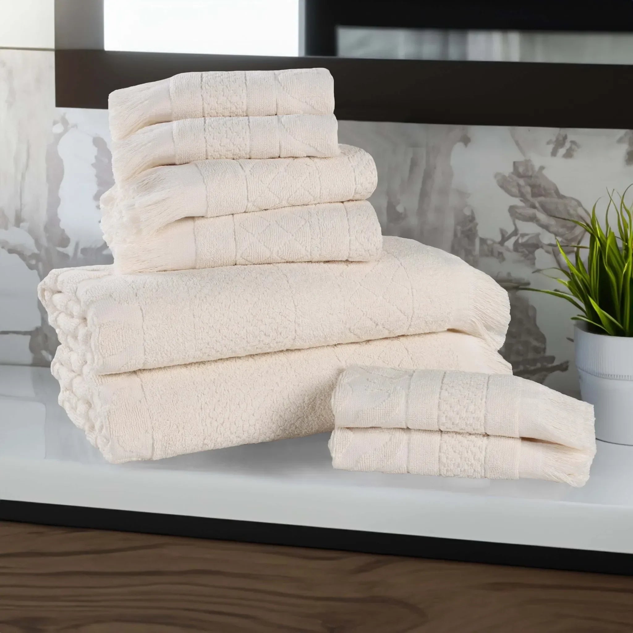 Rolla Cotton Geometric Jacquard Plush Soft Absorbent 8 Piece Towel Set