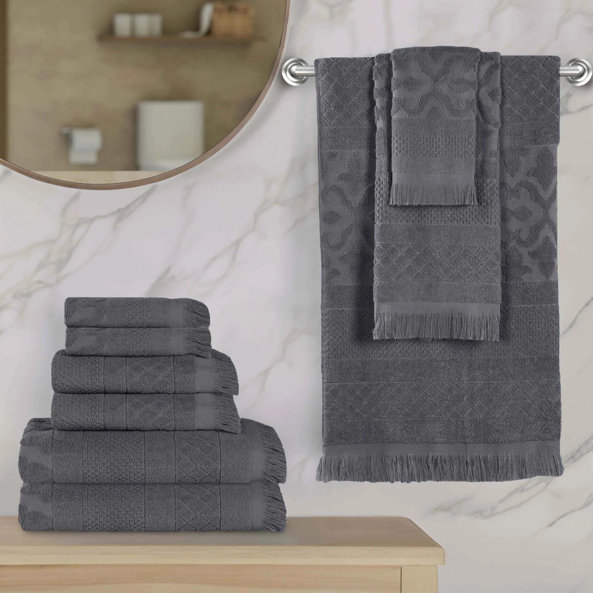 Rolla Cotton Geometric Jacquard Plush Soft Absorbent 9 Piece Towel Set
