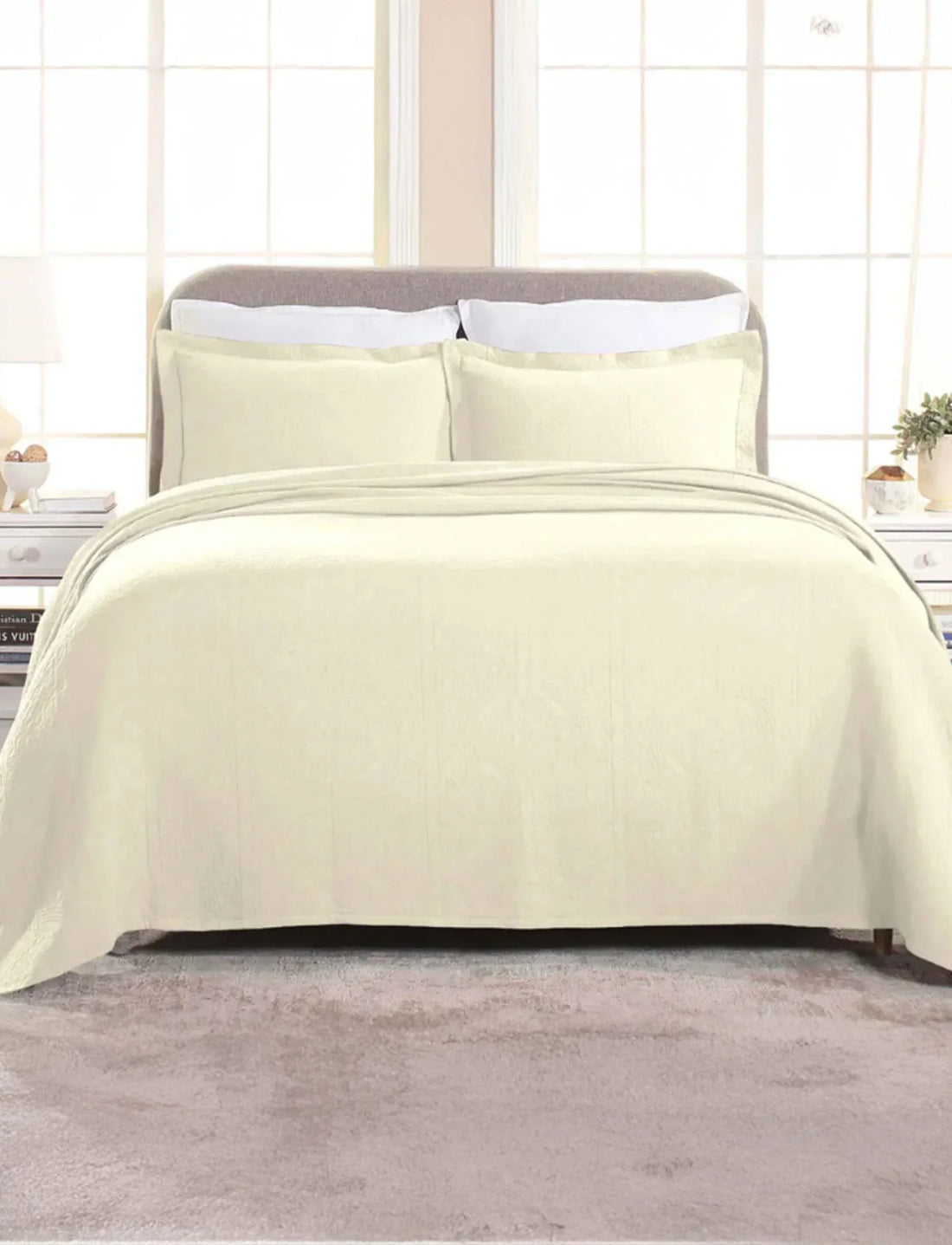 Lightweight Cotton Bedspread Sets 3-Piece Fleur De Lis Jacquard Matelassé
