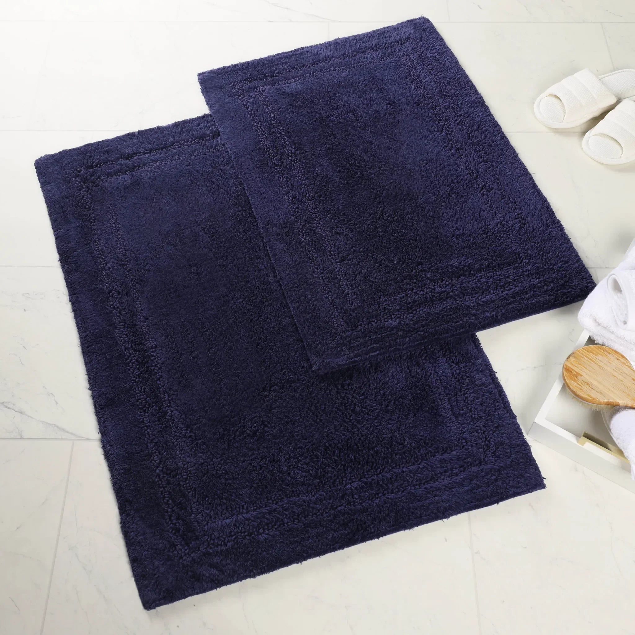 Cotton Solid Non-Skid Washable 2 Piece Bathroom Rug Set