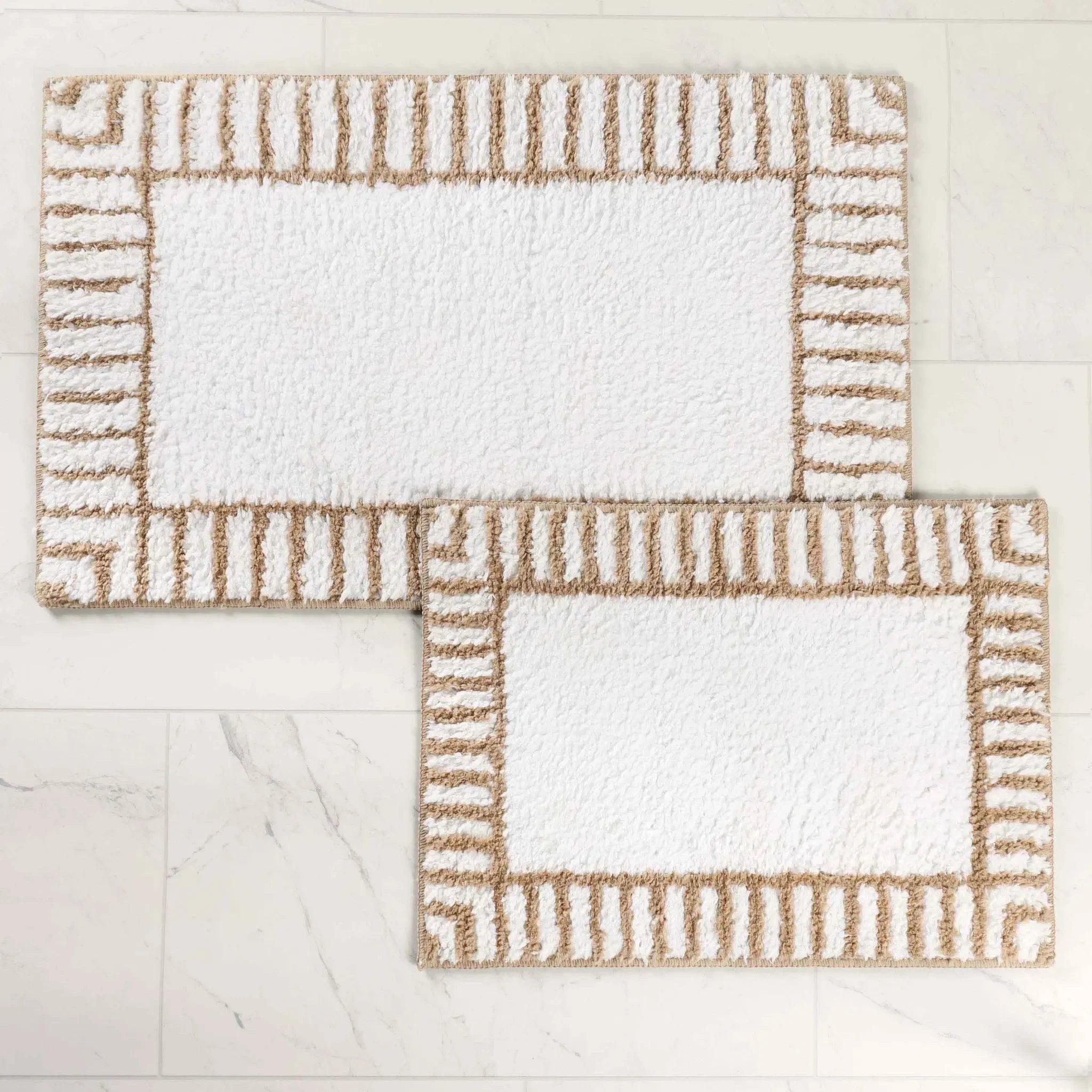 Inaya Modern Striped Tufted Shag Machine Washable Bath Rugs, Set of 2