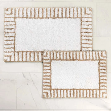 Inaya Modern Striped Tufted Shag Machine Washable Bath Rugs, Set of 2
