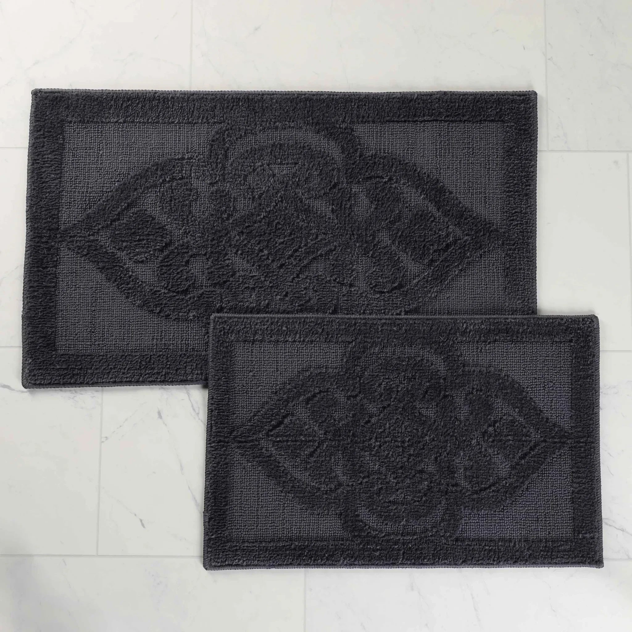 Myra Medallion Textured Jacquard Machine Washable Bath Rugs, Set of 2