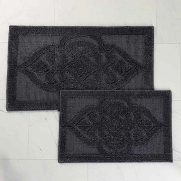 Myra Medallion Textured Jacquard Machine Washable Bath Rugs, Set of 2