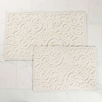 Venere Floral Scroll Textured Machine Washable Bath Rugs, Set of 2