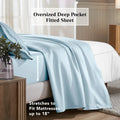 Baby blue deep-pocket Egyptian cotton fitted sheet designed to fit mattresses up to 18 inches deep.