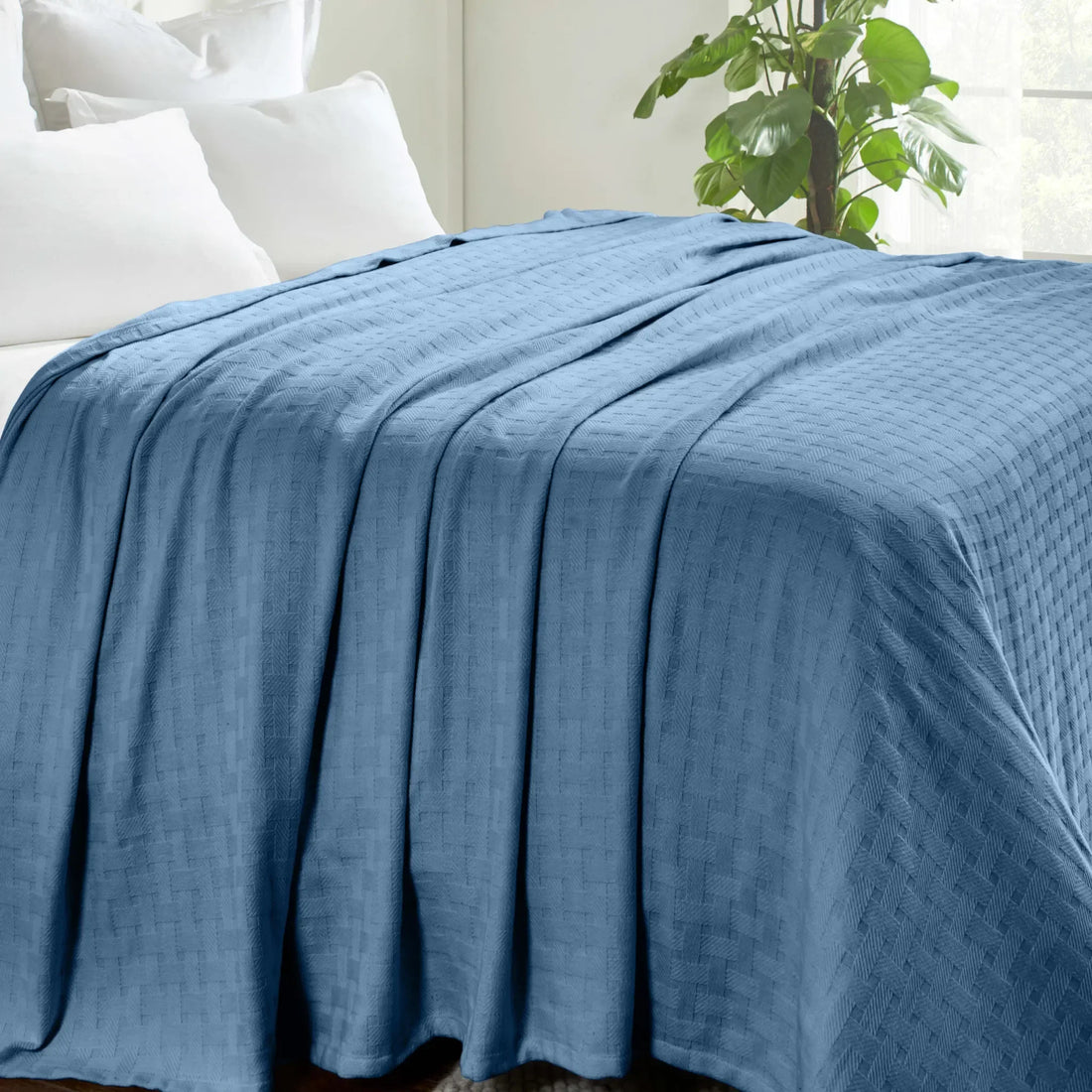 100% Cotton Thermal Blanket – Basketweave All-Season, Lightweight & Breathable