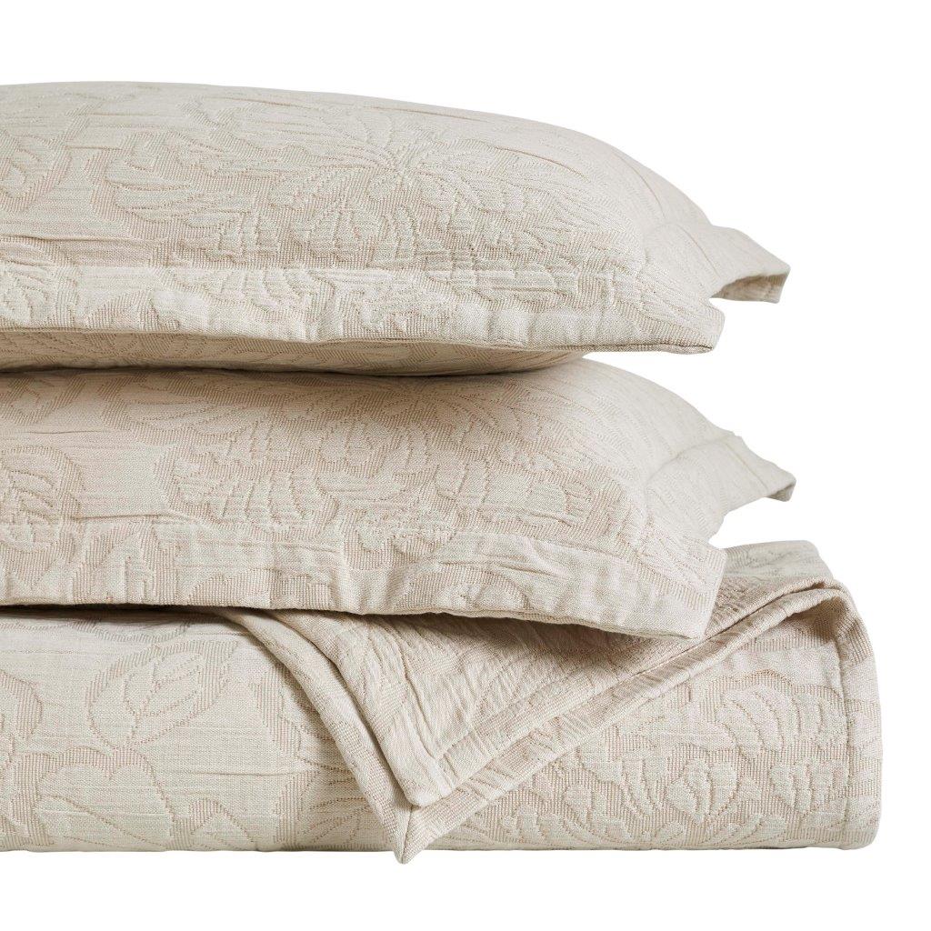 Cotton Bedspread Sets 3-Piece Hibiscus Floral Jacquard Matelassé