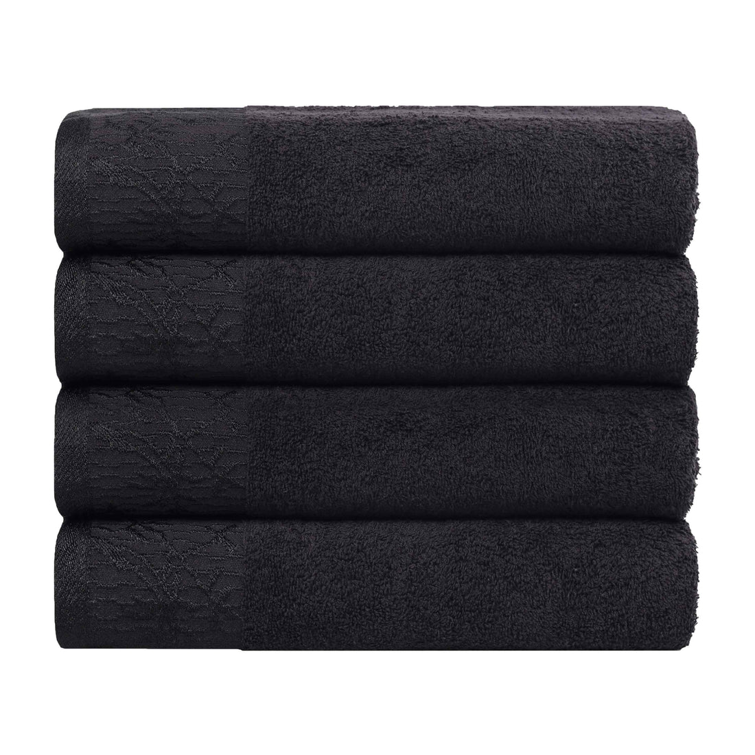 Cotton Floral Jacquard Border Bath Towel Set of 4