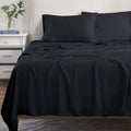 Black 300 Thread Count Modal Sheets Set made from beechwood displayed on a staged bed
