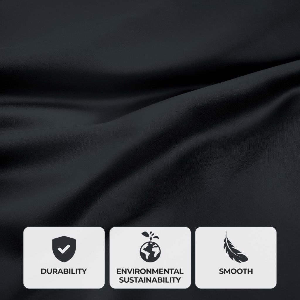 Black 300 Thread Count Modal Sheets Set made from beechwood fabric texture and quality feature graphic