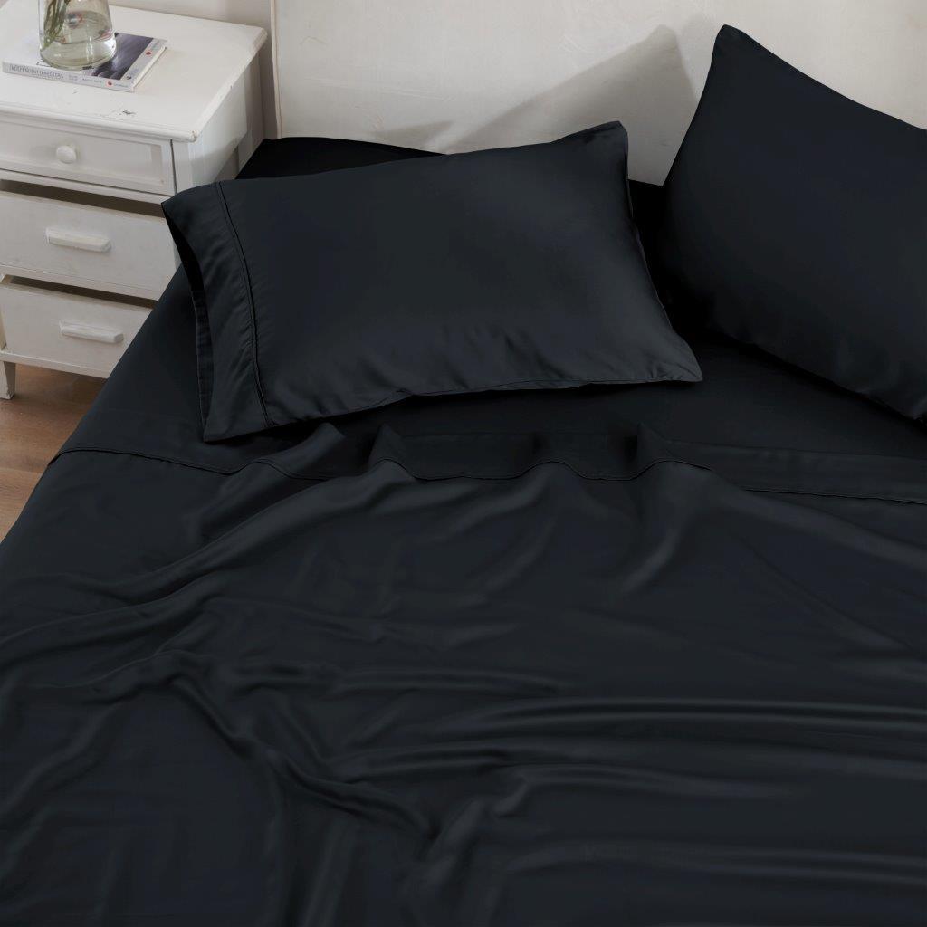 Black 300 Thread Count Modal Sheets Set made from beechwood lifestyle close-up view