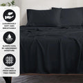 Black 300 Thread Count Modal Sheets Set made from beechwood promotional feature graphic showcasing breathability, moisture absorption, and beechwood material