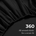 Black Egyptian Cotton fitted sheet showing 360-degree all-around elastic feature
