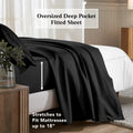 Black deep pocket fitted sheet showing an 18-inch mattress fit feature