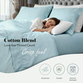 Blue 600 Thread Count Cotton Blend Bed Sheet Set Imperia embroidery detail close-up texture.