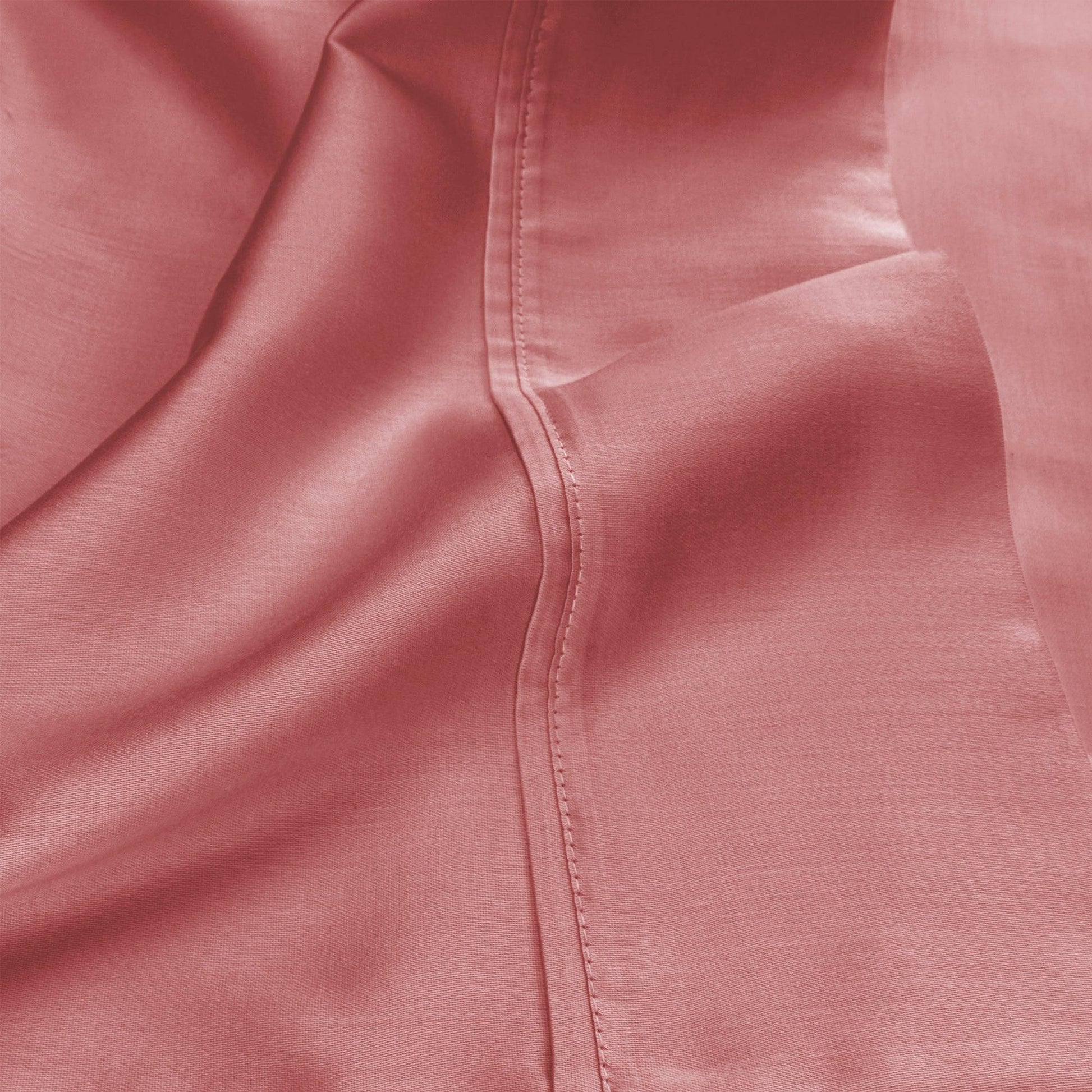 Blush Pink 530 Thread Count Egyptian Cotton Sateen sheet hem and stitching detail close-up