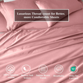 Blush Pink Egyptian Cotton Sateen Sheet Set infographic showing product benefits and Oeko-Tex certification