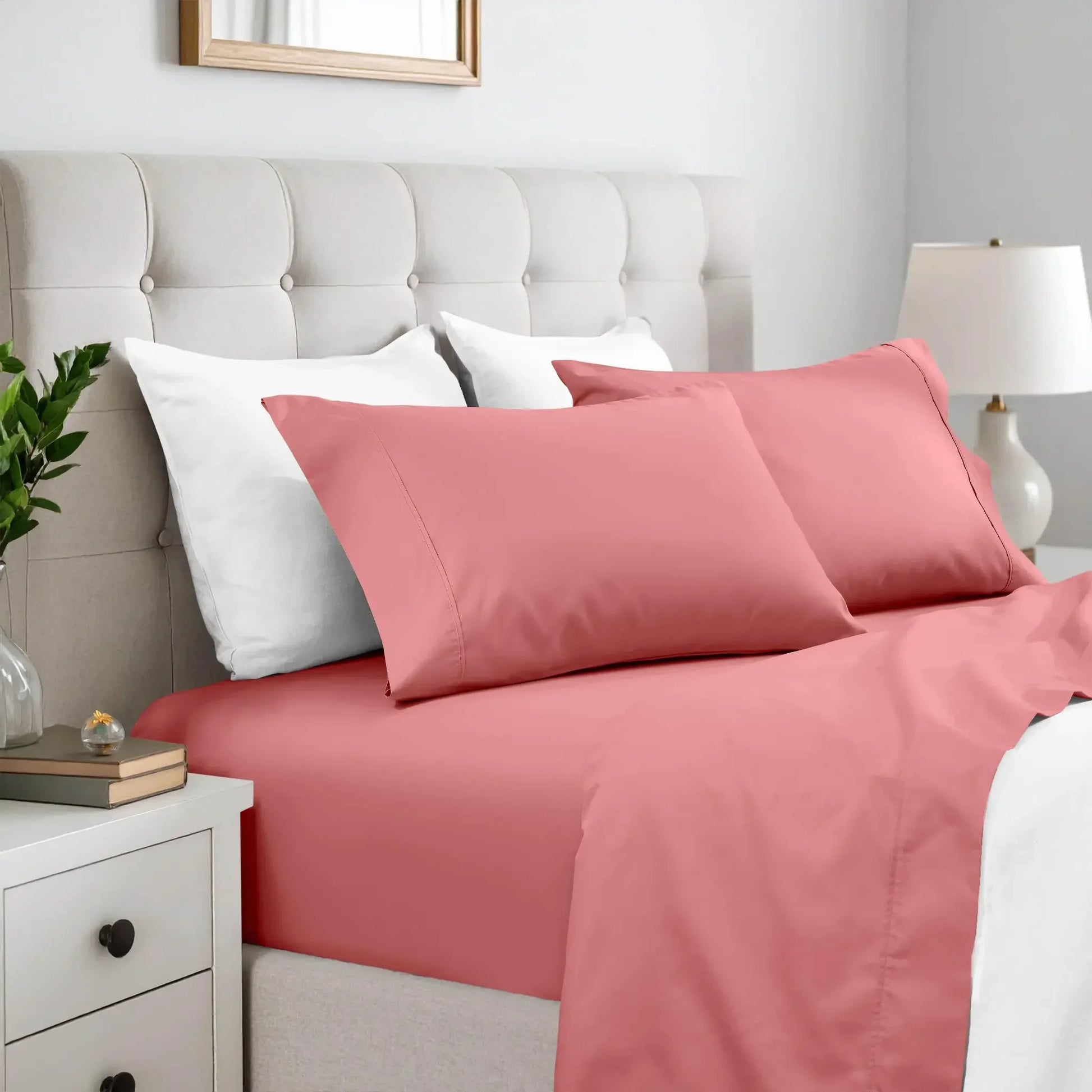 Blush pink 600 thread count cotton blend solid deep pocket bed sheet set