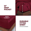 Burgundy 300 Thread Count Modal Sheets Set made from beechwood deep pocket and 360-degree elastic fitted sheet feature detail