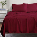 Burgundy 300 Thread Count Modal Sheets Set made from beechwood displayed on a staged bed