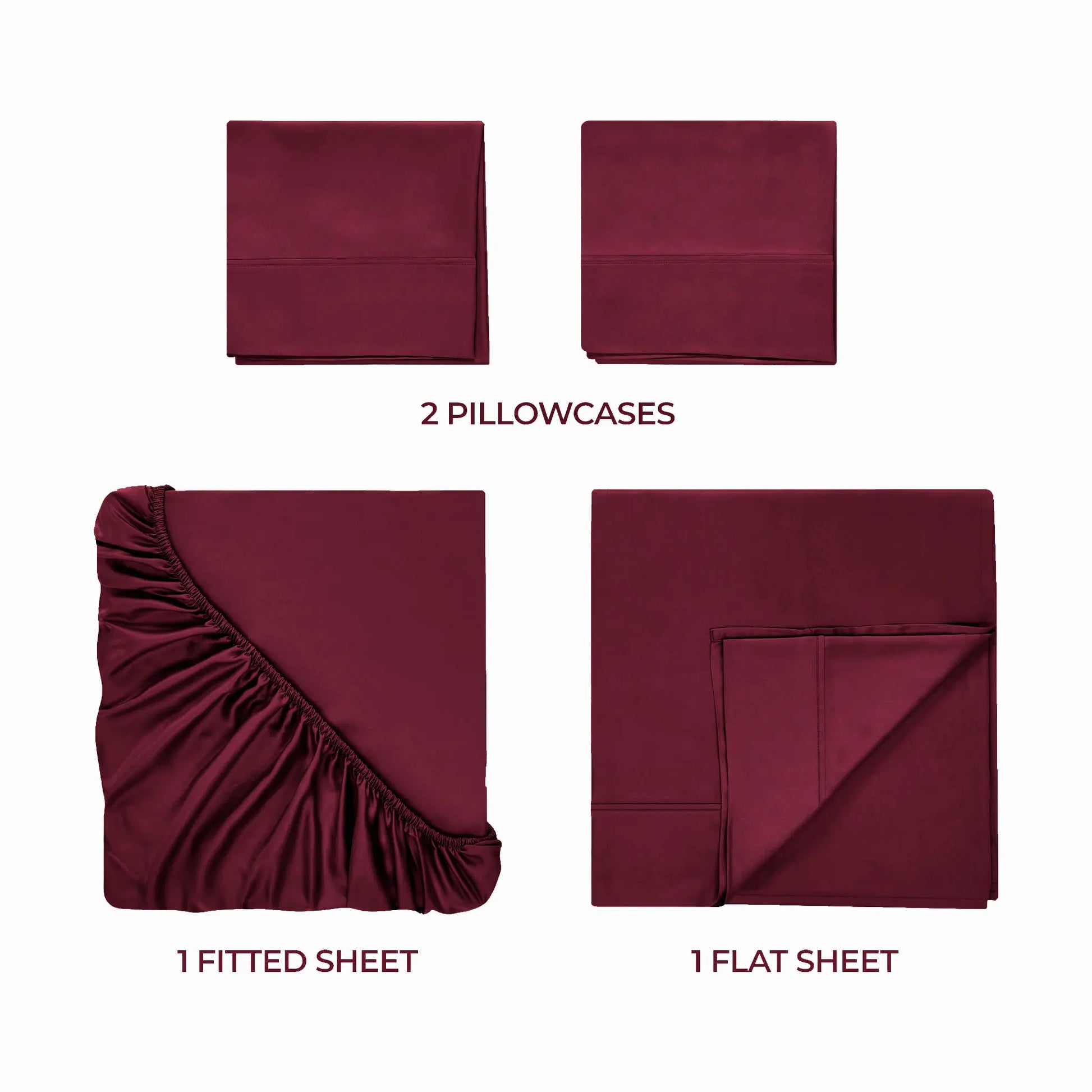 Burgundy 700 Thread Count Egyptian Cotton Sateen Bed Sheet Set included items overview