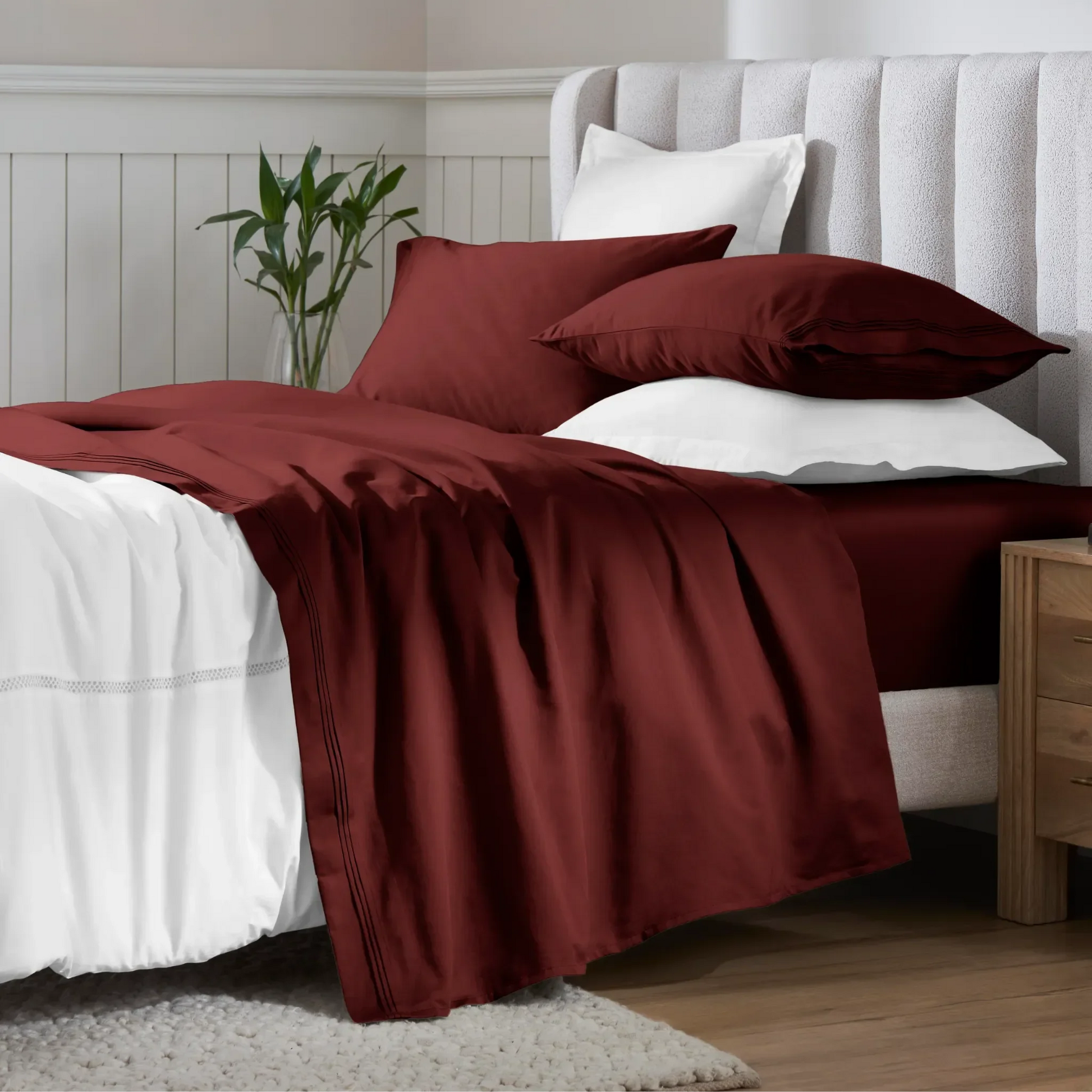 Burgundy Egyptian Cotton Sateen 650 Thread Count Sheet Set